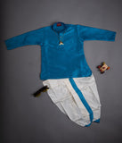 Kutty Raja Kids Blue Kurta and Off White Dhoti with Chain and Glasses for Boys