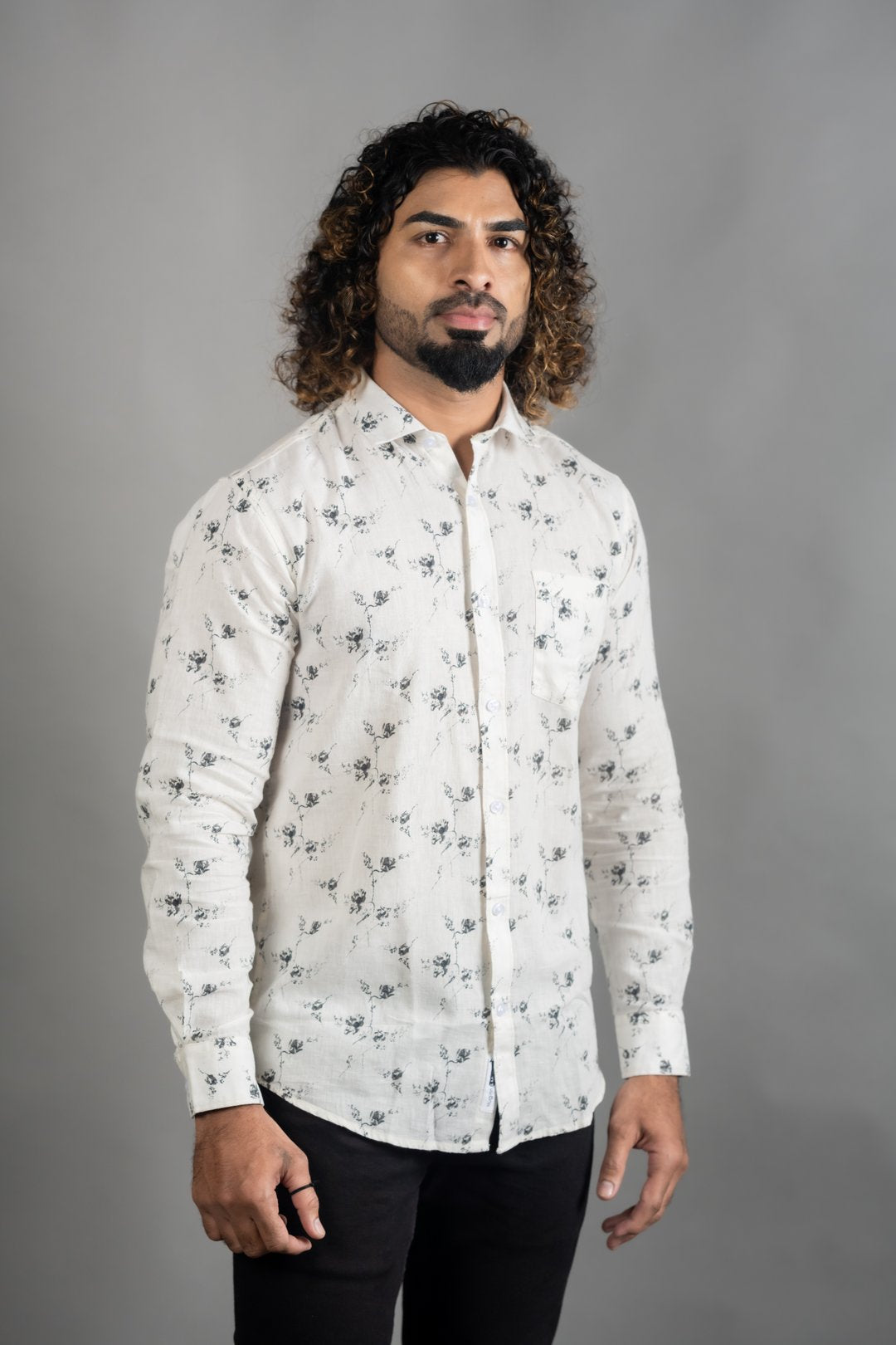 Huginn and Muninn Most Trendy White Floral Shirt for Men