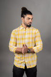 Huginn and Muninn Yellow Cotton Checkered Full Sleeves Shirt
