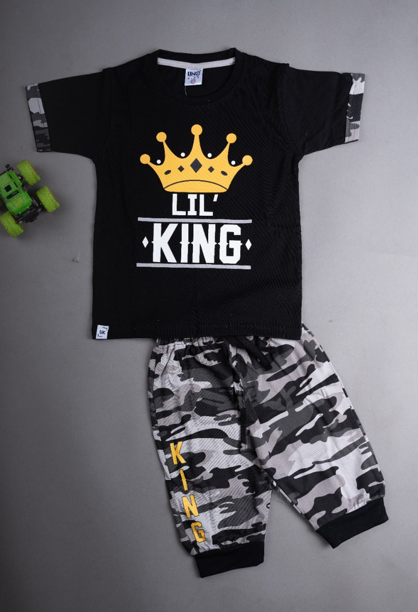 UNO Kids Black Camouflage Printed T-shirt and Trousers for Boys