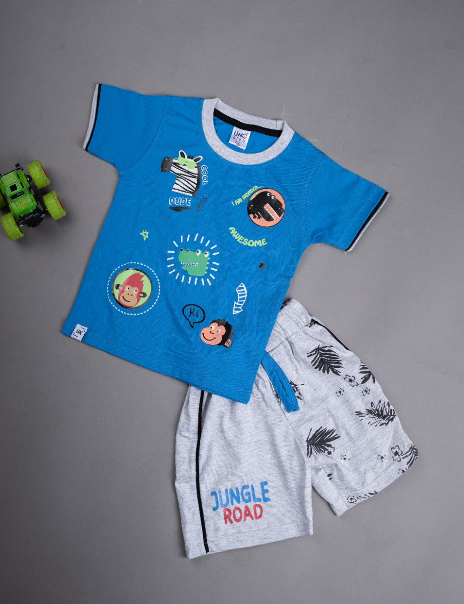 UNO Kids Blue T-shirt and Shorts Set for Boys