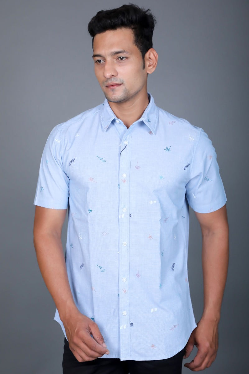 Vapour's Men Classic Blue Printed Casual Short Sleeve Shirt