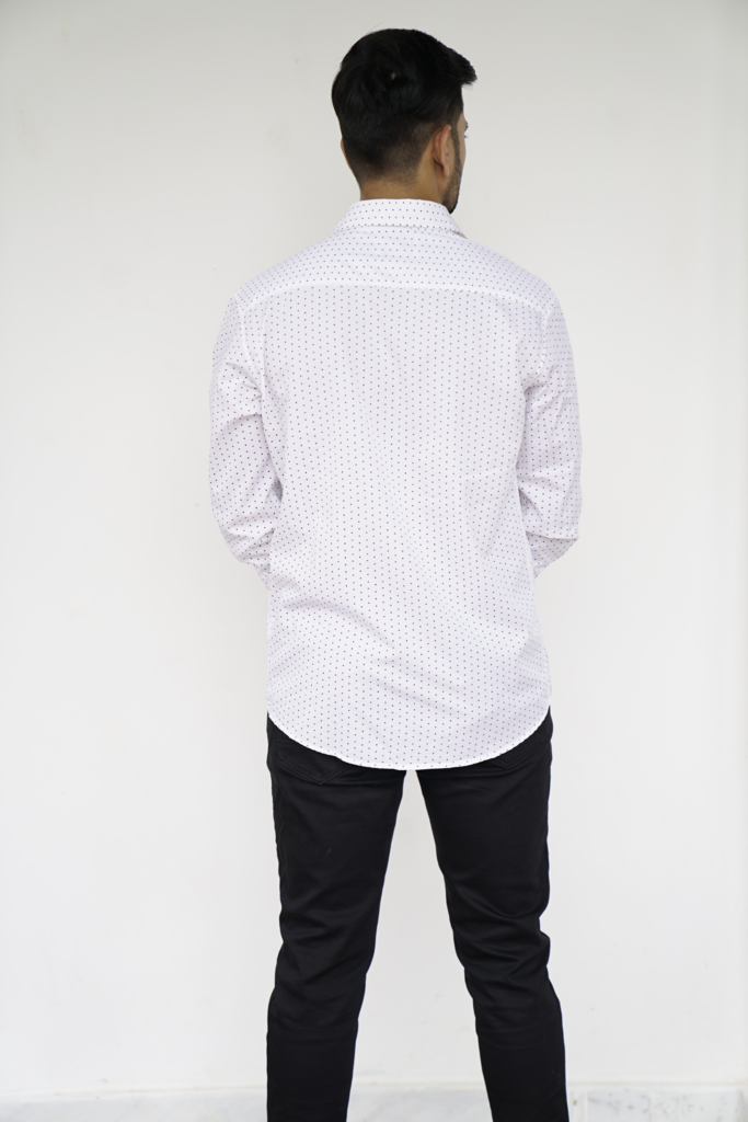 Huginn and Muninn White and Black Dot Printed Semi Formal Casual Shirt