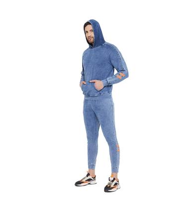 Fugazee Men Blue Indigo Oversized Piping Detailed Sweatshirt & Joggers