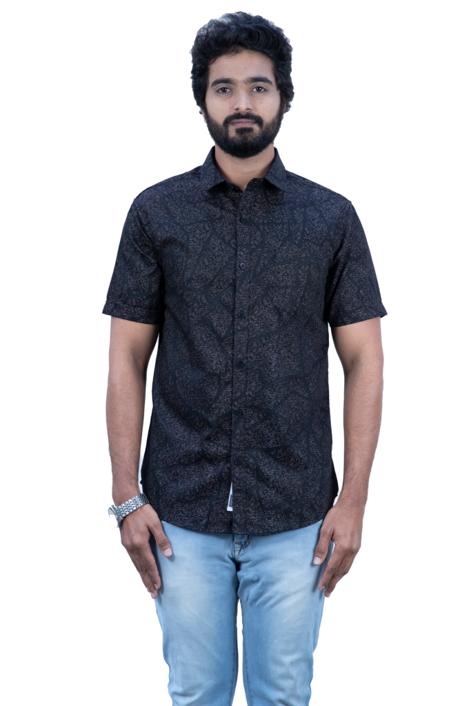 Huginn and Muninn Black Grunge Floral Printed Half Sleeve Shirt