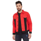 Fugazee Men Red Twill Flames Patched Jacket