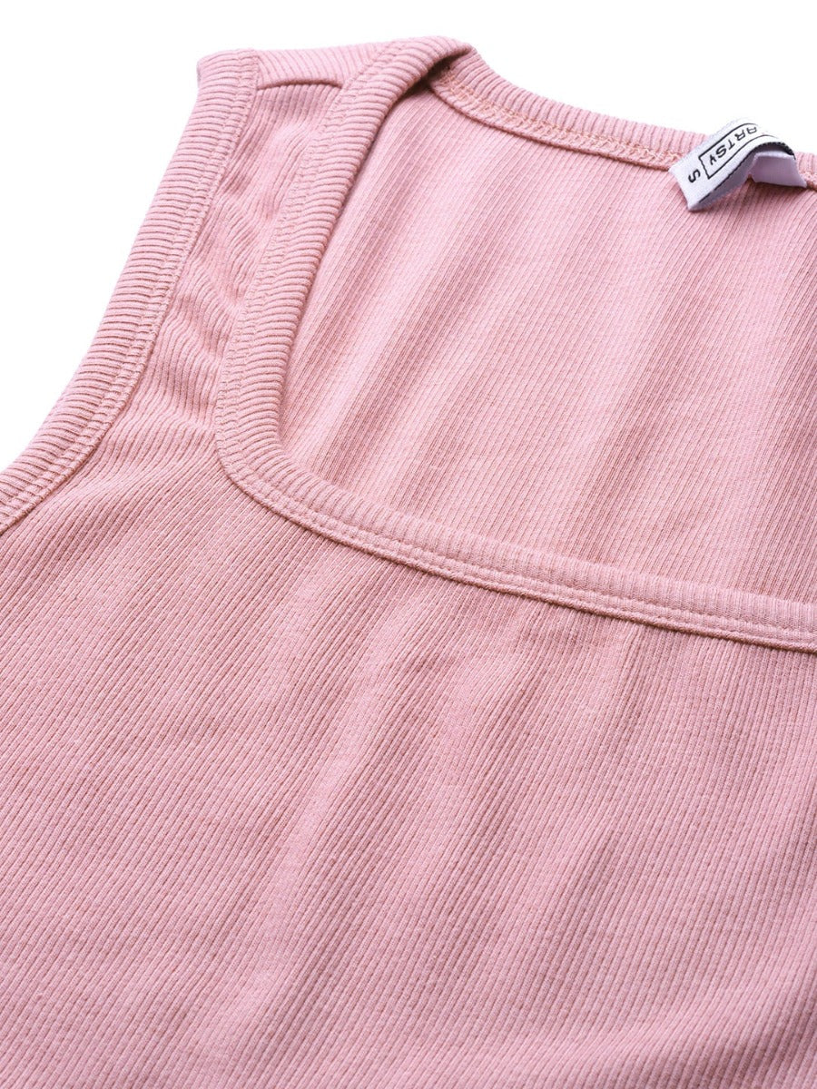 Uniqstop Pink Solid Knitted Crop Top for Women