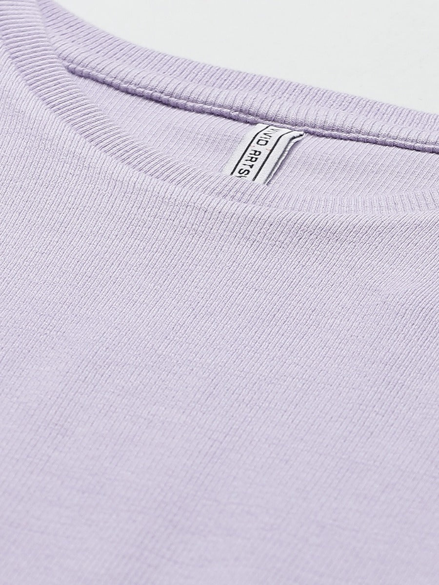 Uniqstop Lavender Solid Regular Fit Cotton T-shirt for Women