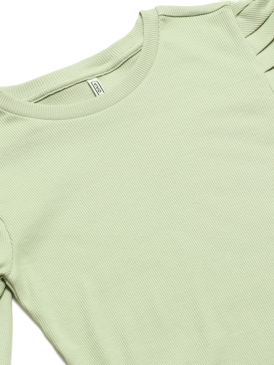 Uniqstop Green Solid Fitted Women T-shirt-S