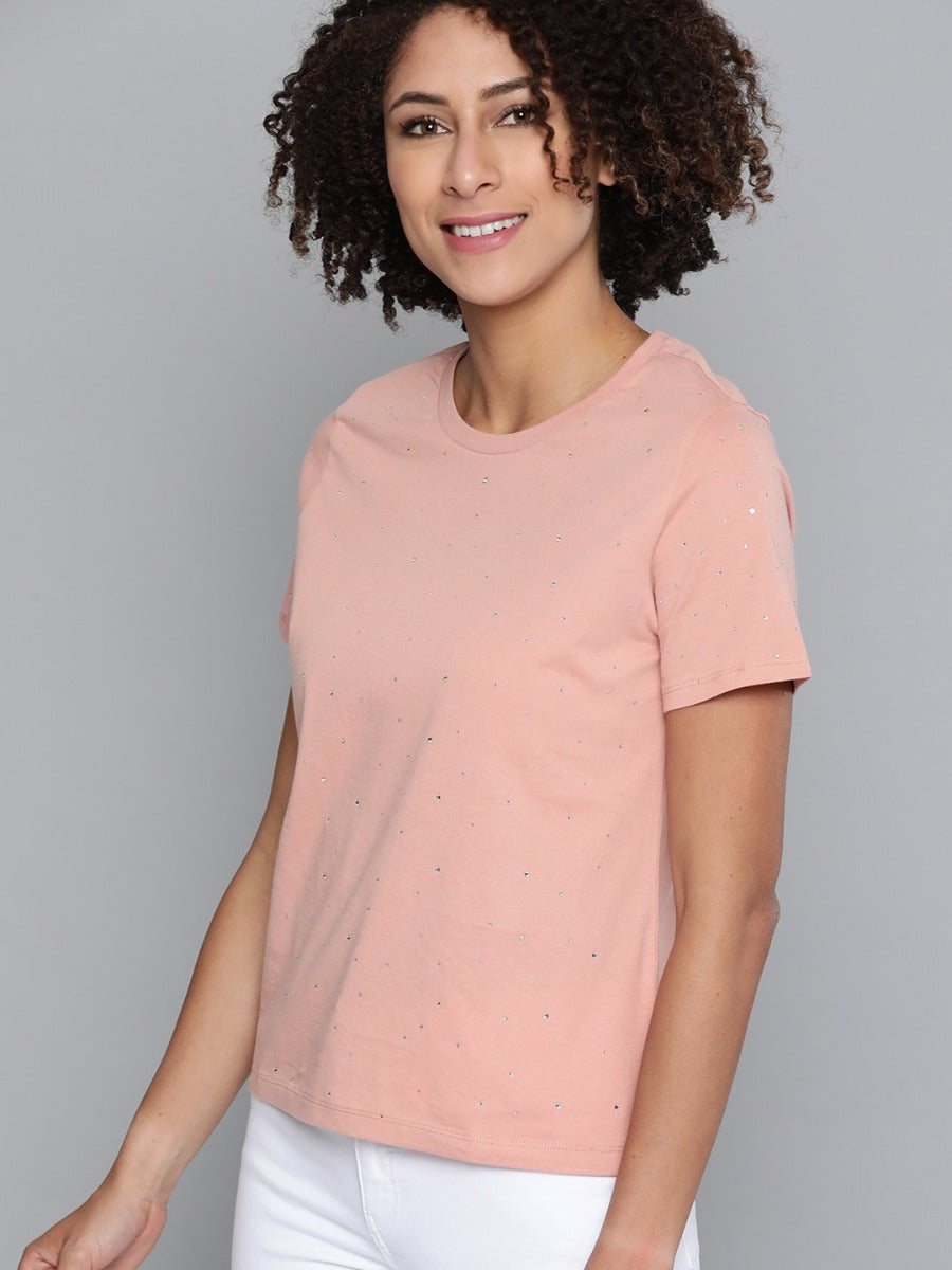 Uniqstop Pink Embellished Solid Women Top