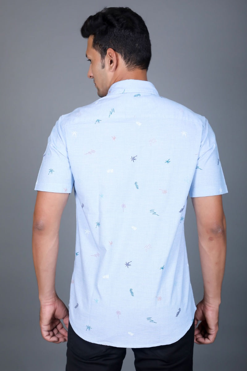 Vapour's Men Classic Blue Printed Casual Short Sleeve Shirt