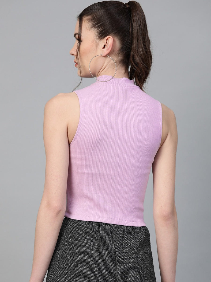 Uniqstop Lavender Solid Fitted Crop Top for Women