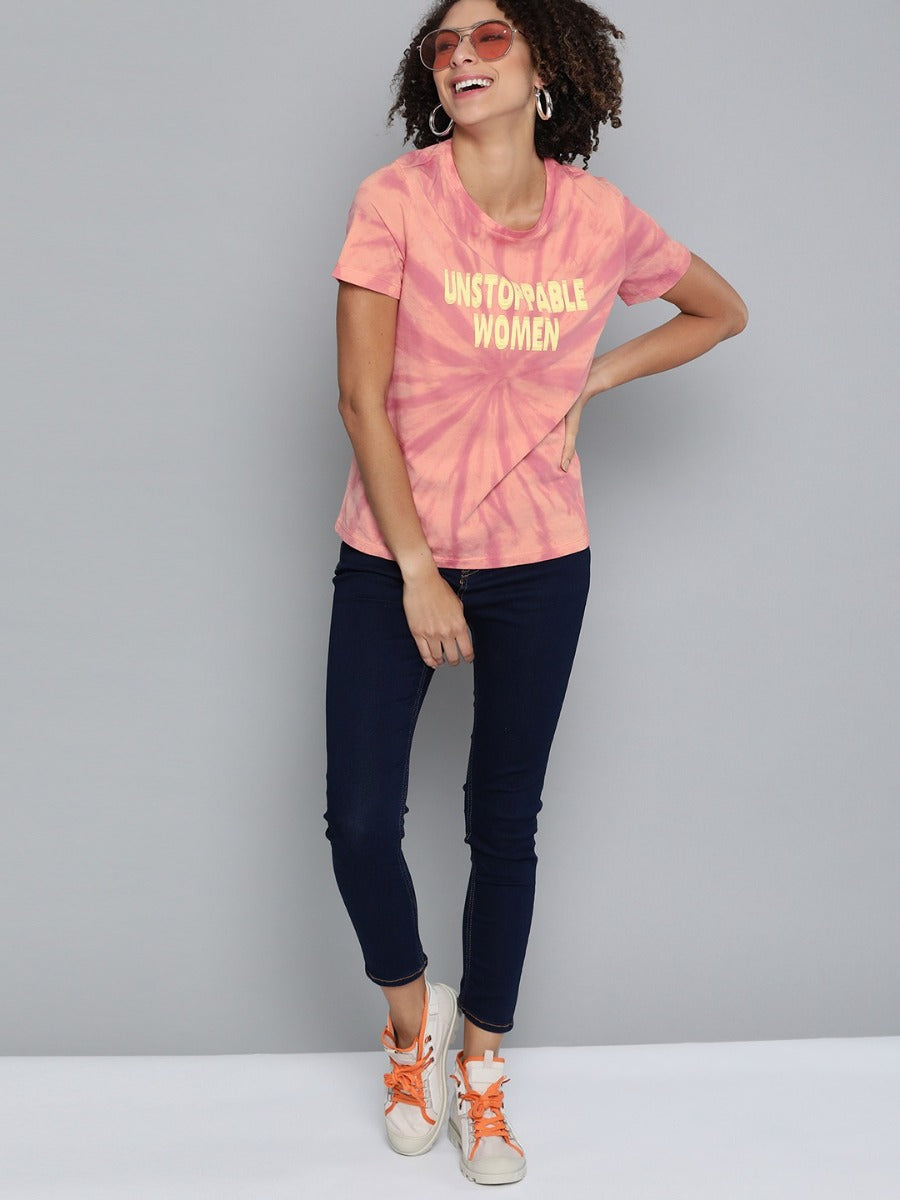 Uniqstop Women Pink Printed Regular Fit T-shirt