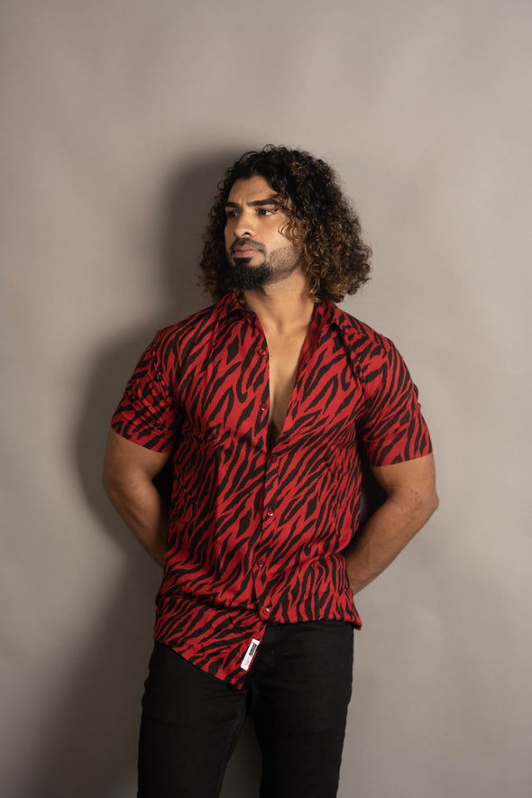 Huginn and Muninn Men's Zebra Print Shirt Collar Half Sleeve