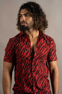 Huginn and Muninn Men's Zebra Print Shirt Collar Half Sleeve