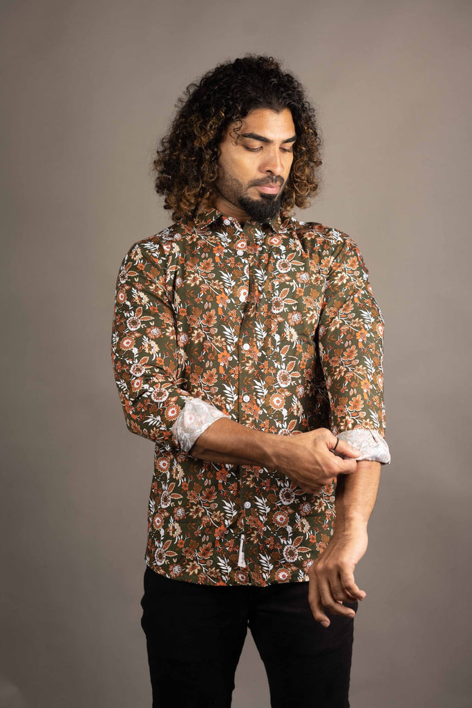 Huginn and Muninn Stylish Ajrakh Full Sleeves print shirt