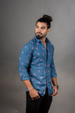 Huginn and Munnin Men Cotton Stylish Blue Printed Flamingo Shirt