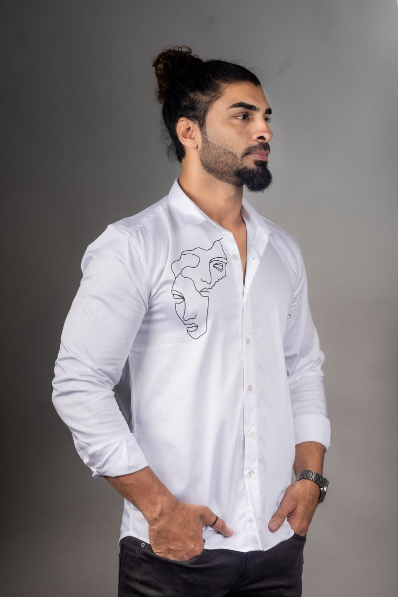 Snitch Satin White and Two-faced Printed Shirt for Men
