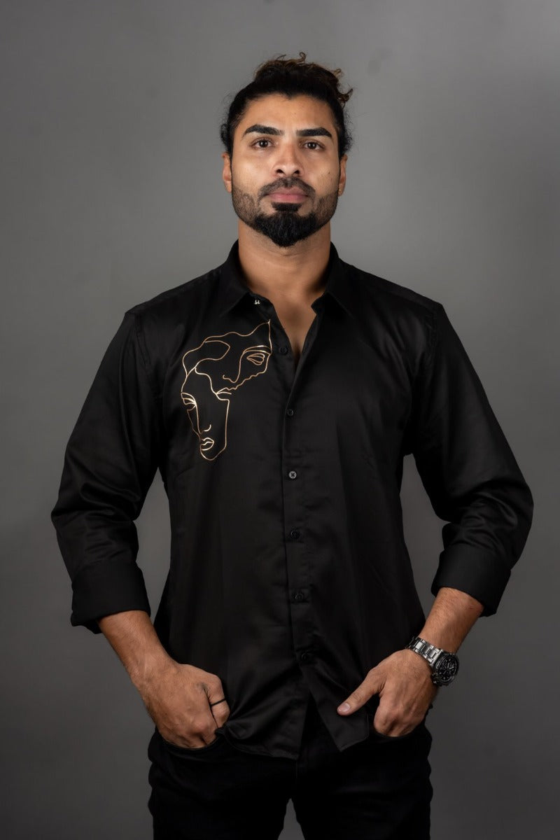 Snitch Shiny Black and Two-faced Printed Shirt for Men