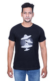 Tees Fashion Black Spaceship Printed Half Sleeve T-shirt
