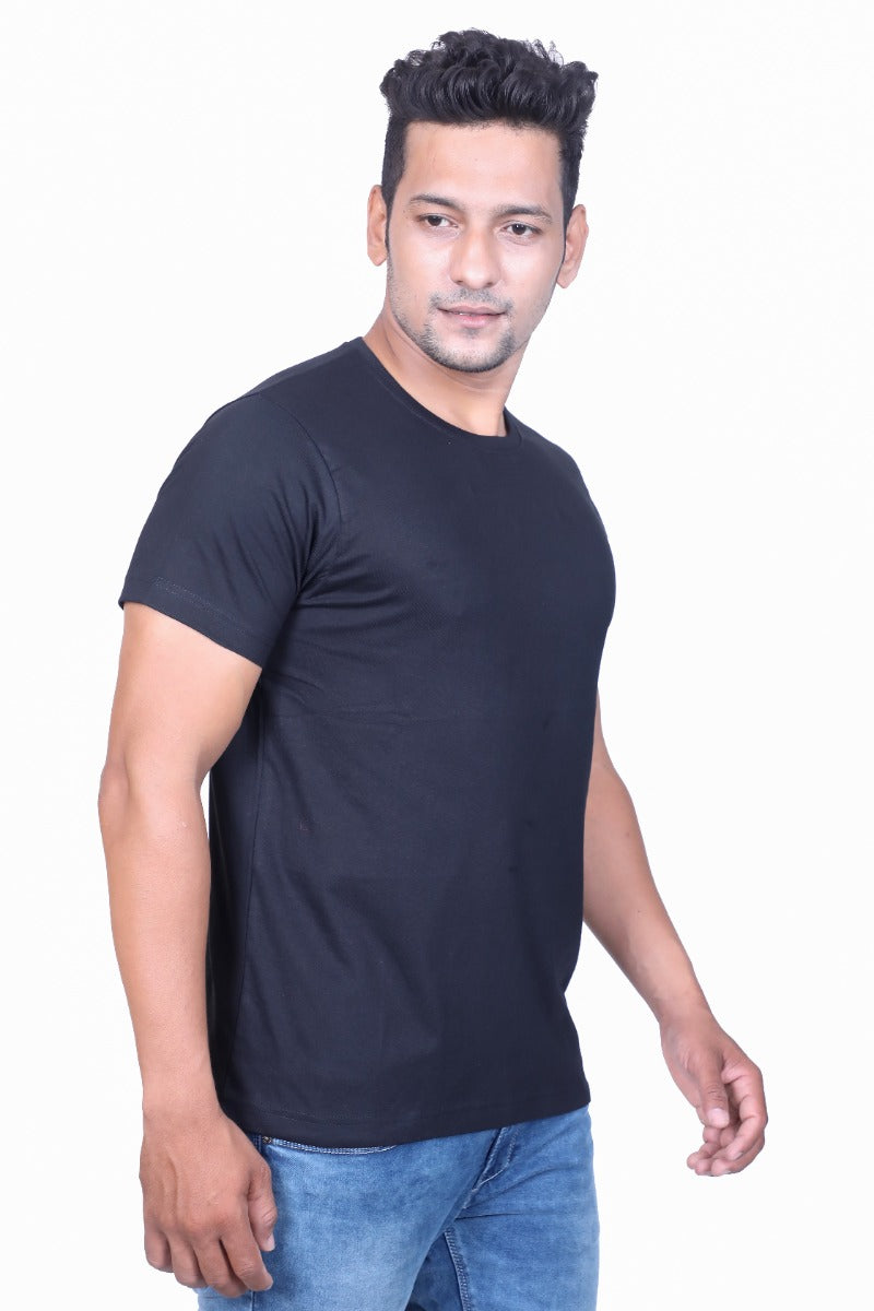 Tees Fashion Black Solid Half Sleeve T-shirt