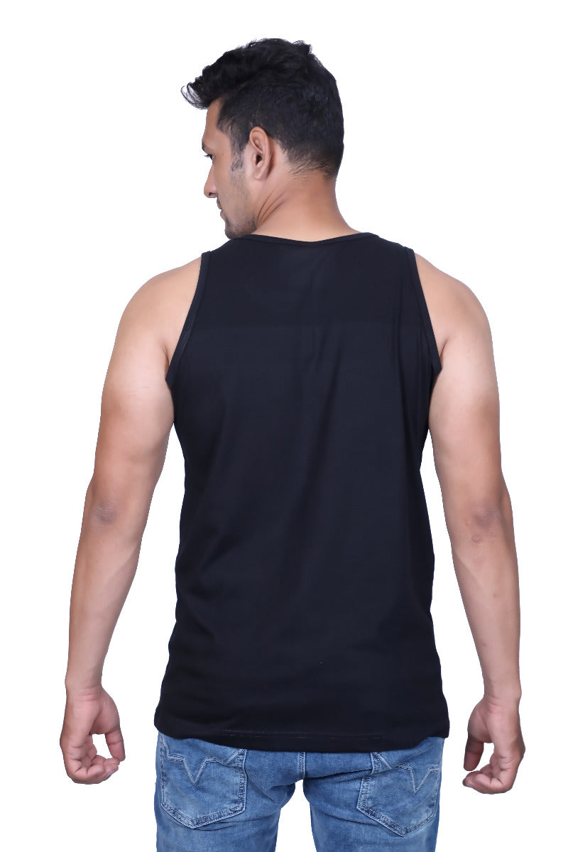 Tees Fashion Black Printed Sleeveless Tank T-shirt for Men