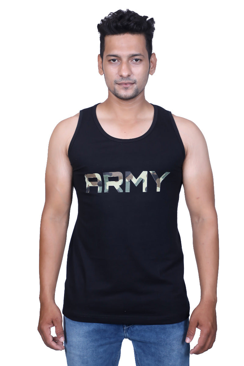 Tees Fashion Black Army Printed Tank T-shirt for Men