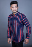 PEPE JEANS Men Navy Blue Shirt with Red & White Stripes