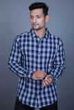 UCB Navy Blue and White Checked Casual Shirt