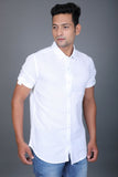 UCB Men Solid White Short Sleeve Casual Shirt