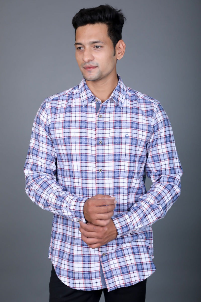 UCB Light Blue and White Checked Casual Shirt