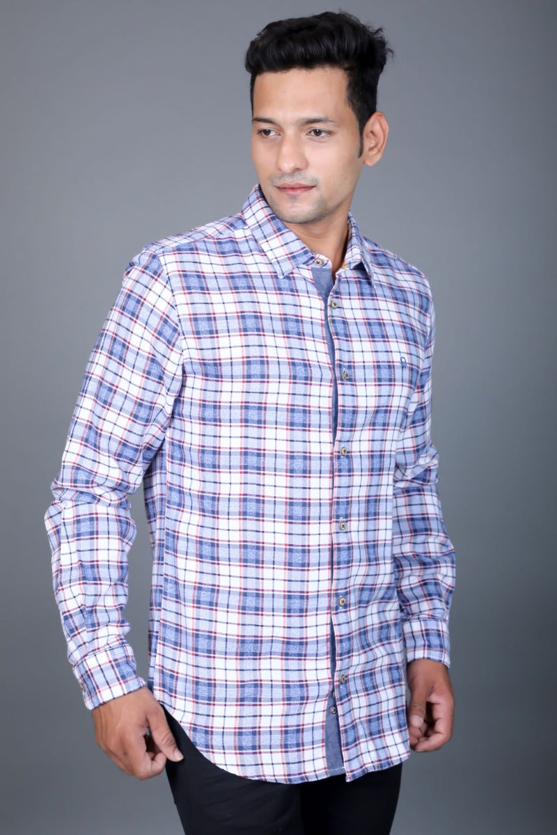 UCB Light Blue and White Checked Casual Shirt