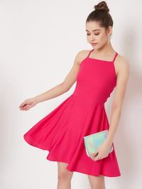 Berrylush Fuschia Pink Solid Tie Back Mini Dress
