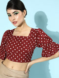Berrylush Red Ruffles Crepe Fitted Crop Top