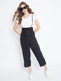 Berrylush Women Black Strap Jumpsuit With Styled Front And Smocked Back