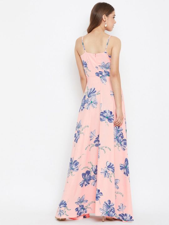 Berrylush Women Pink Floral Printed Maxi Dress