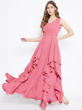 Berrylush Women Pink Party Wear Maxi Dress