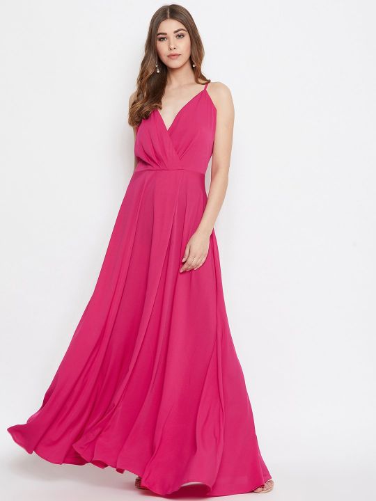 Berrylush Women Pink Solid Maxi Dress