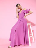 Berrylush Women Purple Solid Maxi Dress