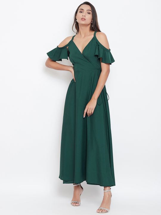 Berrylush Green Solid Maxi Dress