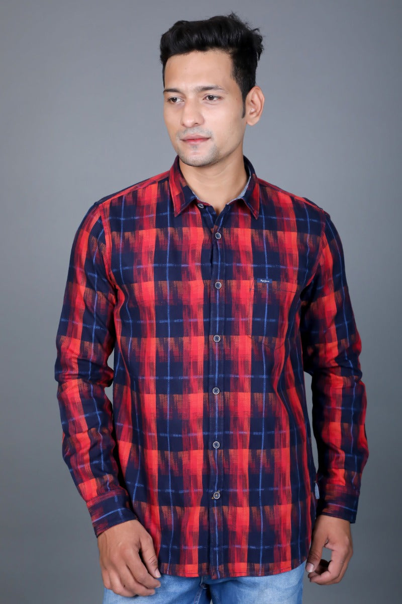 PEPE JEANS Red & Blue Checked Long Sleeve Casual Shirt