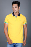 UCB Men Solid Yellow Polo Neck Casual T-shirt