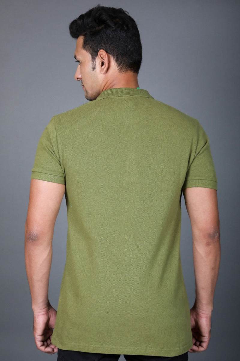 UCB Mens Olive Green Solid Polo Neck T-shirt