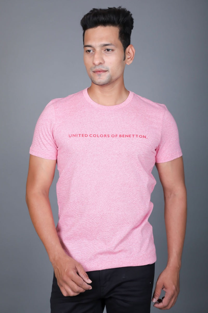 UCB Mens Light Pink and Round Neck Casual T-shirt