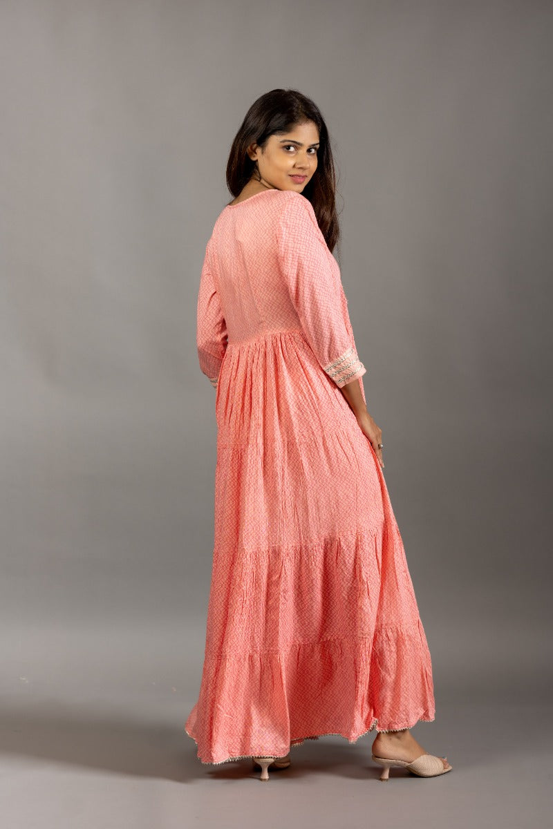Annika's Women Pink Tiered Full-length Cotton A-line Kurta