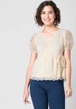 Faballey White Wrap Peplum Lace Top