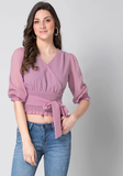 Faballey Lilac Swiss Dot Belted Crop Top