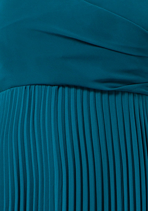 Faballey Teal Pleated Maxi Dress