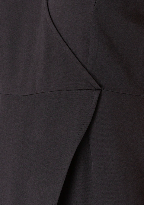 Faballey Black Sleeveless Front Overlay Wrap Jumpsuit