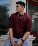 Power Look Urban Maroon Solid Oversize Drop Shoulder T-shirt for Men